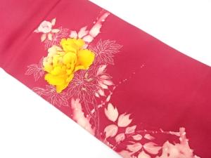 塩瀬　手描き　牡丹模様　名古屋帯